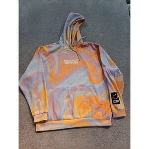 Crooked Tongues Marble Swirl Hoodie XL Orange Blue Pullover Fleece Streetwear